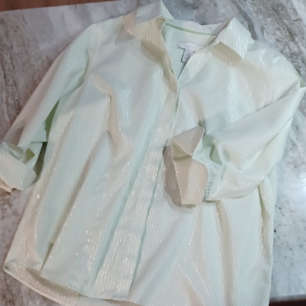 Chico's Light Green Striped Shirt